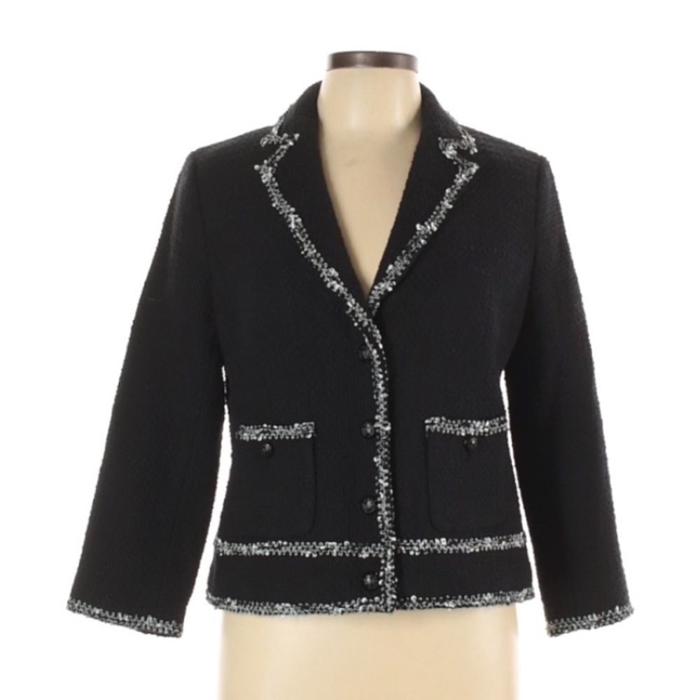 Talbots black and white piped tweed blazer Sz 10